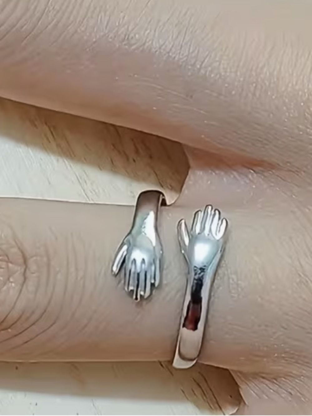1-Ring Adjustable Silver Open Hands 
Custom jewelry